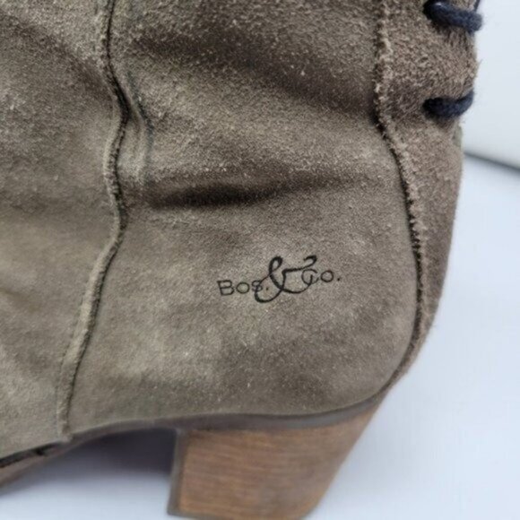 Bos & Co Barlow Back Lace Leather Suede Distressed Ankle Heeled boots Taupe Tan - Picture 15 of 16